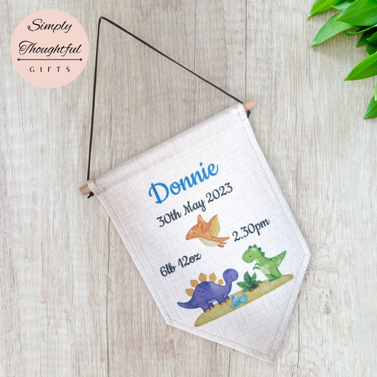 New Baby Hanging Pennant Flag -  Birth Announcement Gift - Birth Detail Pennant - Personalised New Baby Gift