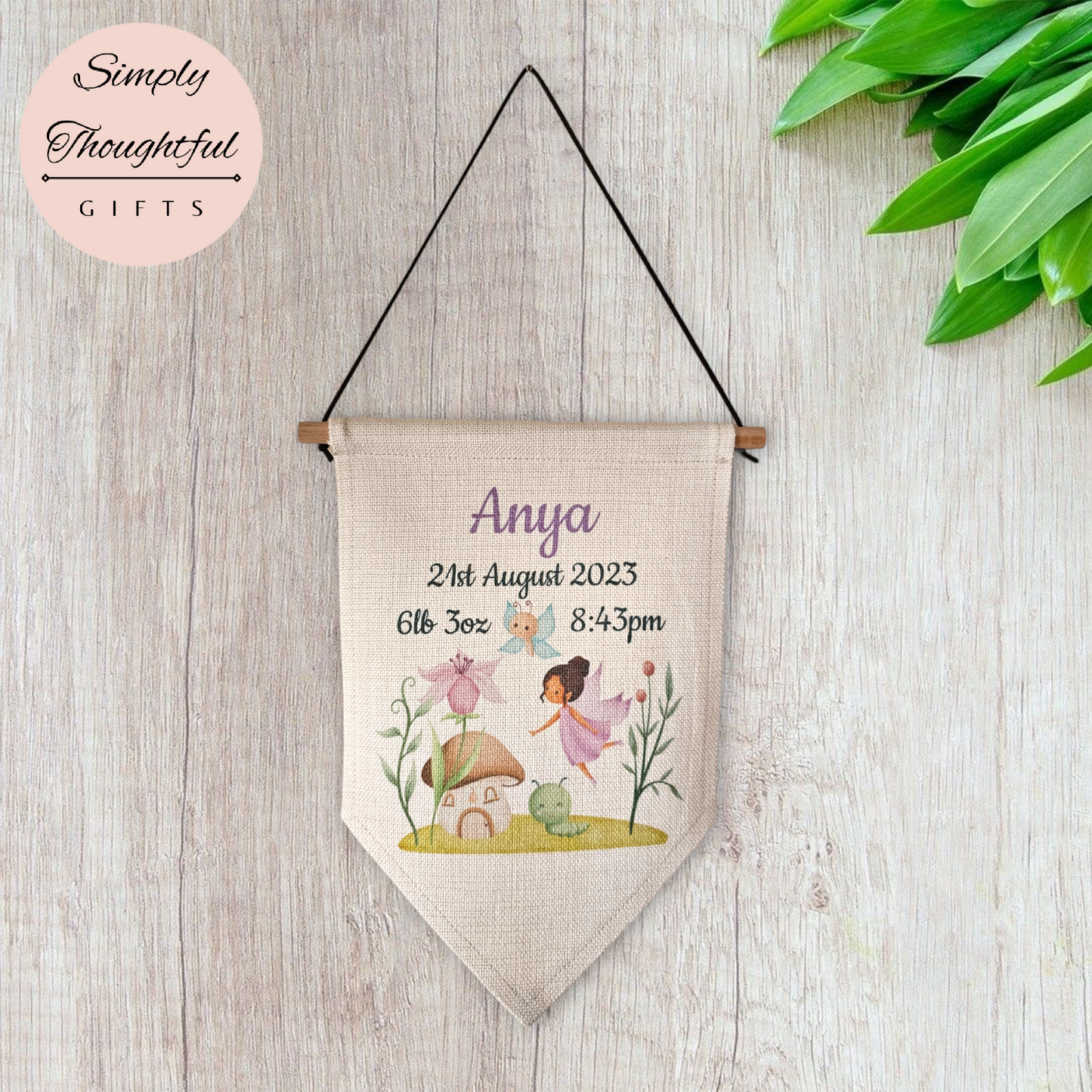 New Baby Fairy Hanging Pennant Flag -  Birth Announcement Gift - Birth Detail Pennant - Personalised New Baby Gift