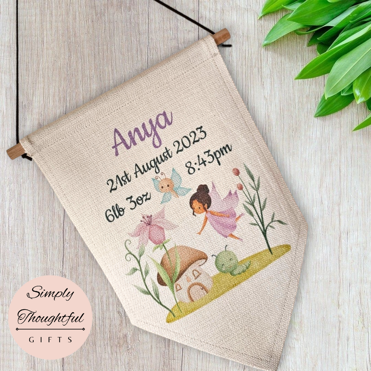 New Baby Fairy Hanging Pennant Flag -  Birth Announcement Gift - Birth Detail Pennant - Personalised New Baby Gift